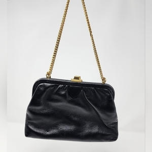 Vintage Ingber‎ Four Compartment Adjustable Brass Strap Black Hand Shoulder Bag